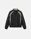 Inflation Reflective Windbreaker Track Jacket with bold reflective details, black fabric, and sporty design for streetwear style.