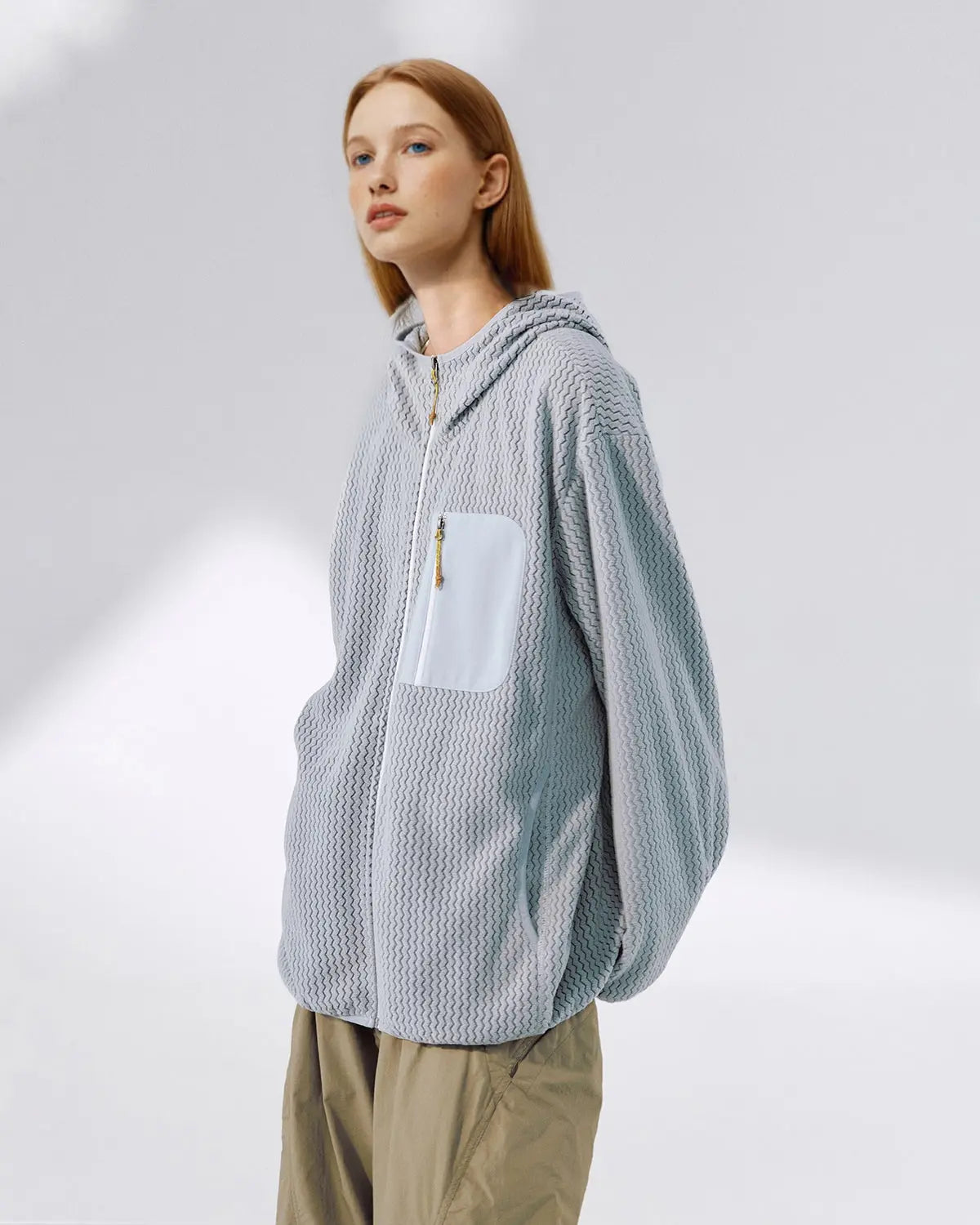 Lightweight Wave Fleece Zip Up Jacket by INFLATION, in soft fleece material with a zip front and stylish streetwear design.