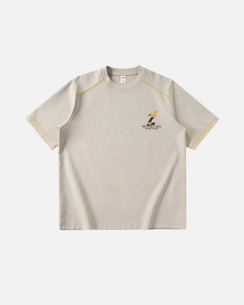 Inflation Streetwear contrast stitching graphic tee featuring bold print and colorful details on a casual cotton t-shirt.