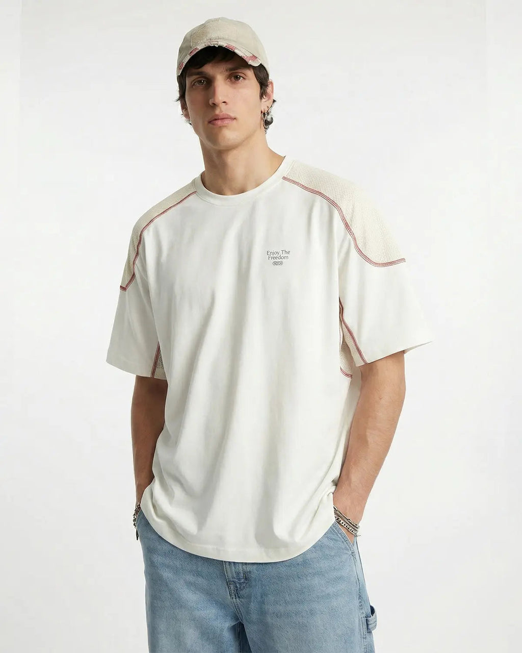 Inflation AirFlow Contrast Panel Breathable Tee featuring lightweight fabric and stylish streetwear design in black and white.