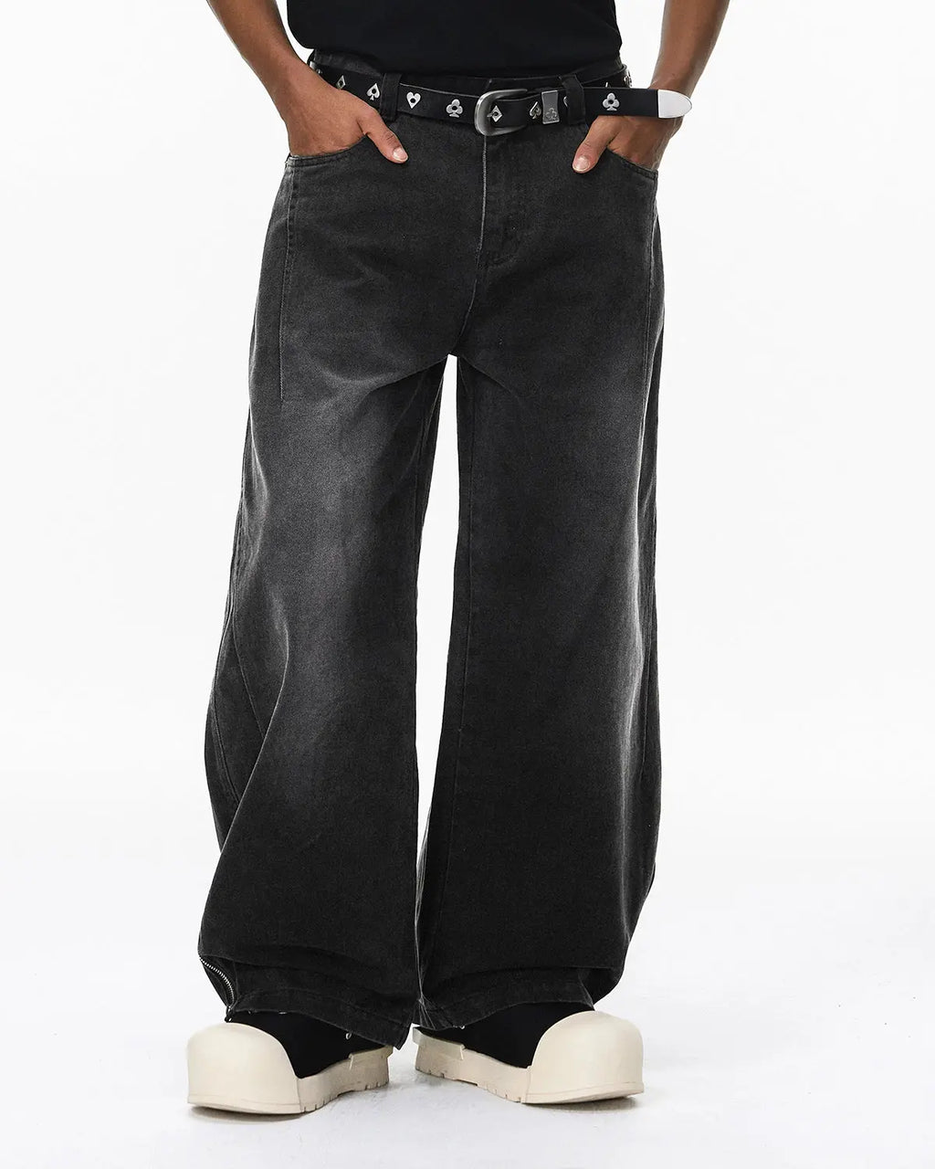 Retro acid wash baggy cargo pants by INFLATION, featuring a relaxed fit and multiple cargo pockets in a vintage streetwear style.