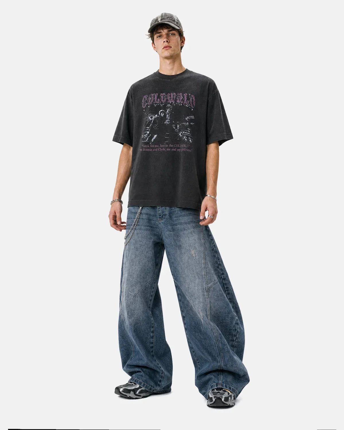 Black washed gothic graphic T-shirt by INFLATION, featuring dark, artistic print on soft cotton fabric.