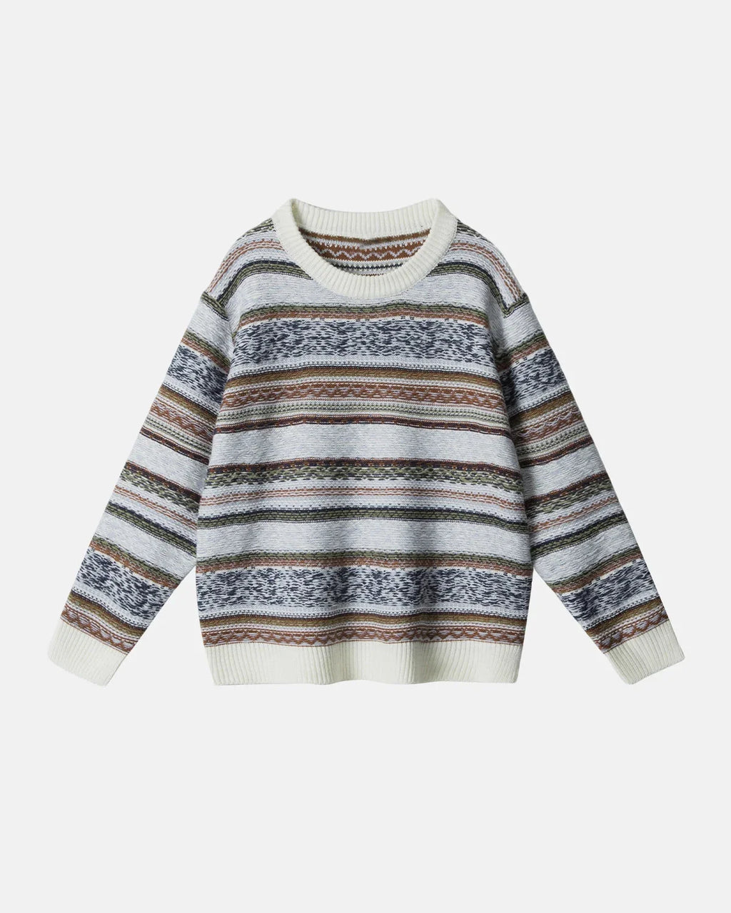 Inflation Streetwear round neck sweater with stripe jacquard pattern, casual pullover in stylish design.