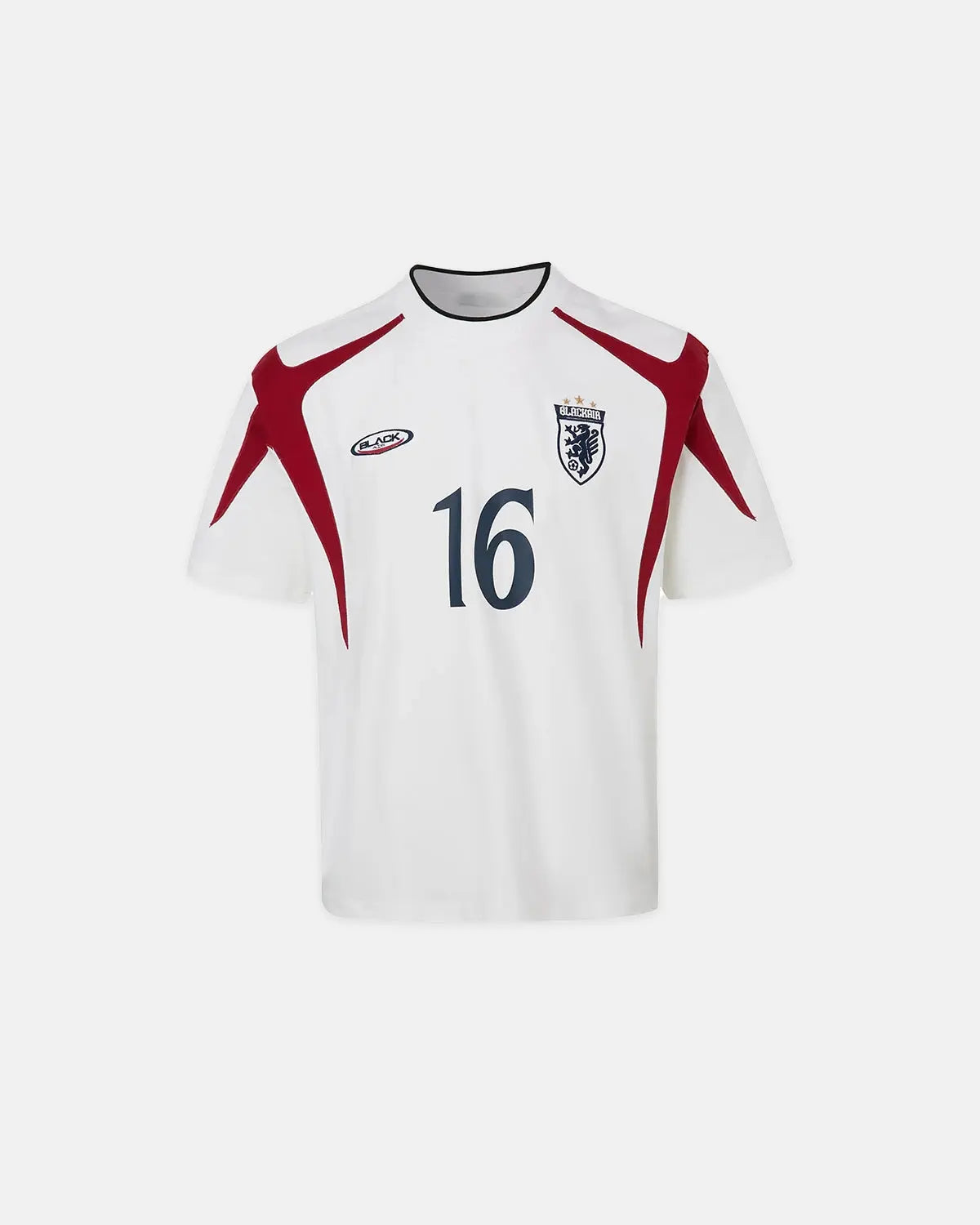 Inflation Streetwear retro color block embroidered jersey T-shirt featuring bold embroidery and vibrant color blocking design.