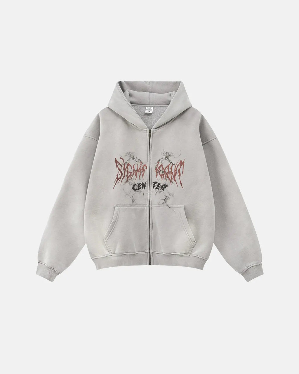 Inflation Washed Graphic Zip Up Hoodie featuring a front zipper, soft fabric, and bold graphic design on a casual hoodie.