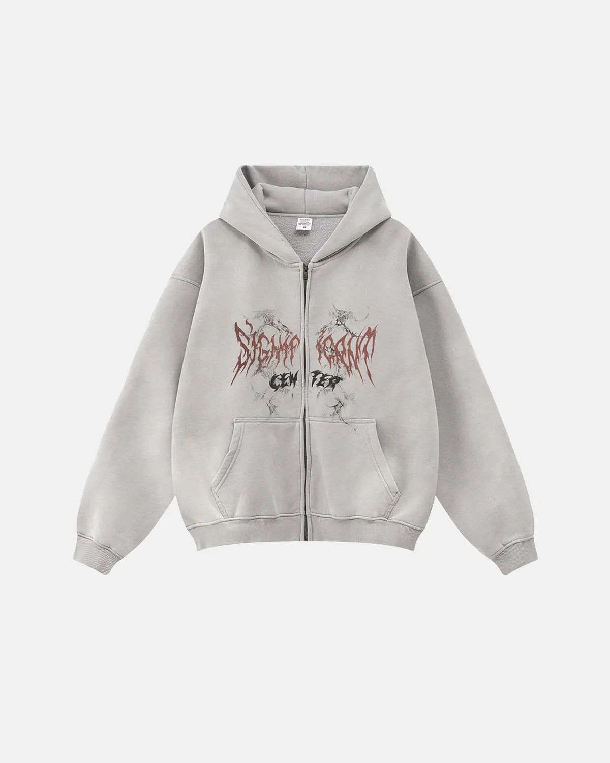 Inflation Washed Graphic Zip Up Hoodie featuring a front zipper, soft fabric, and bold graphic design on a casual hoodie.