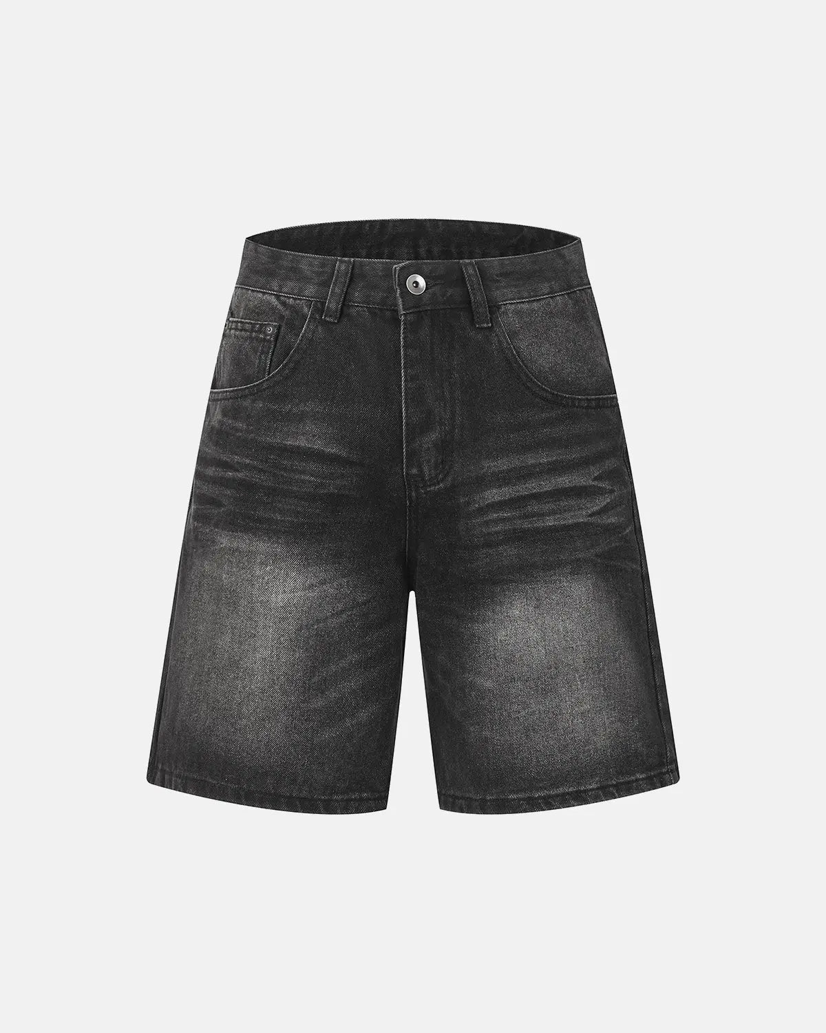 Mid-length washed denim shorts from Inflation Streetwear, casual pants with a relaxed fit and frayed hem detail.