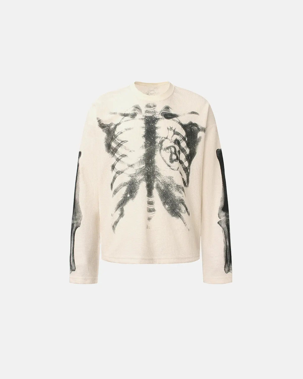 Inflation Skeleton Graphic Washed Long Sleeve T-shirt featuring a detailed skeleton print on a casual streetwear style.