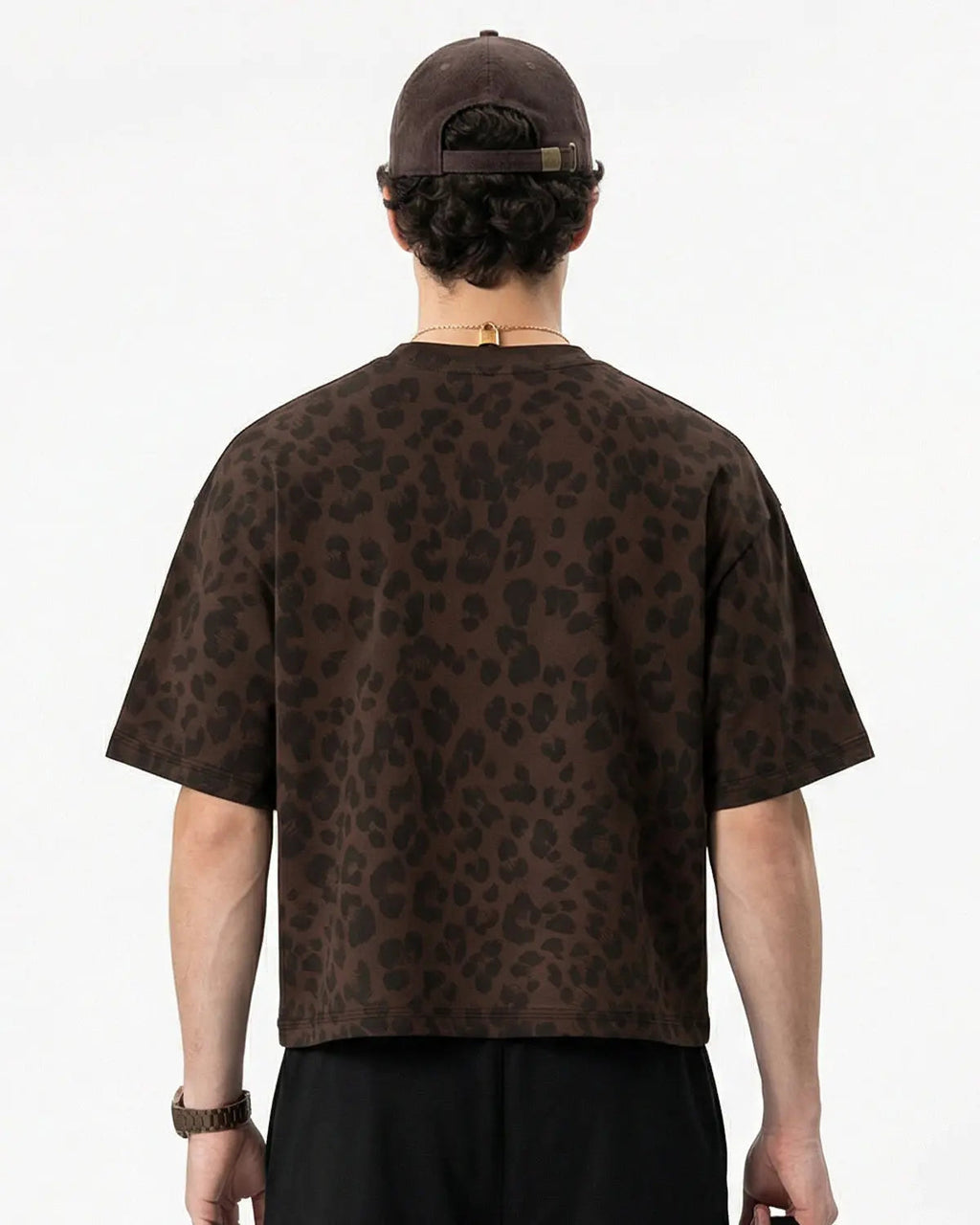 Leopard print boxy T-shirt by INFLATION Streetwear featuring a relaxed fit and bold animal print design.