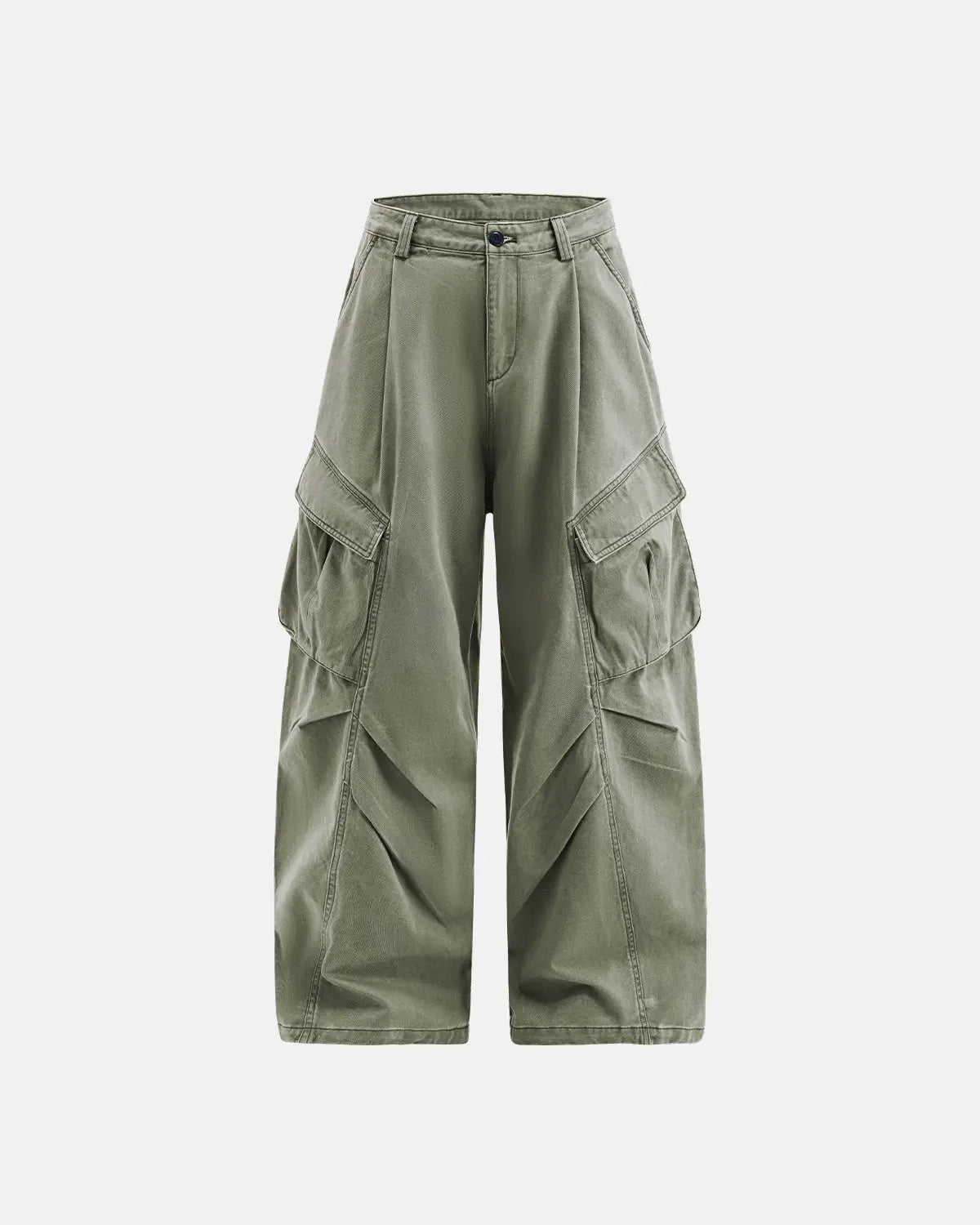 Inflation brand baggy cargo pants with multiple pockets, relaxed fit, and streetwear style, shown on a model.
