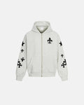 Inflation Streetwear Cross PU Patch embroidery zip-up hoodie featuring bold patch designs and a comfortable fit.