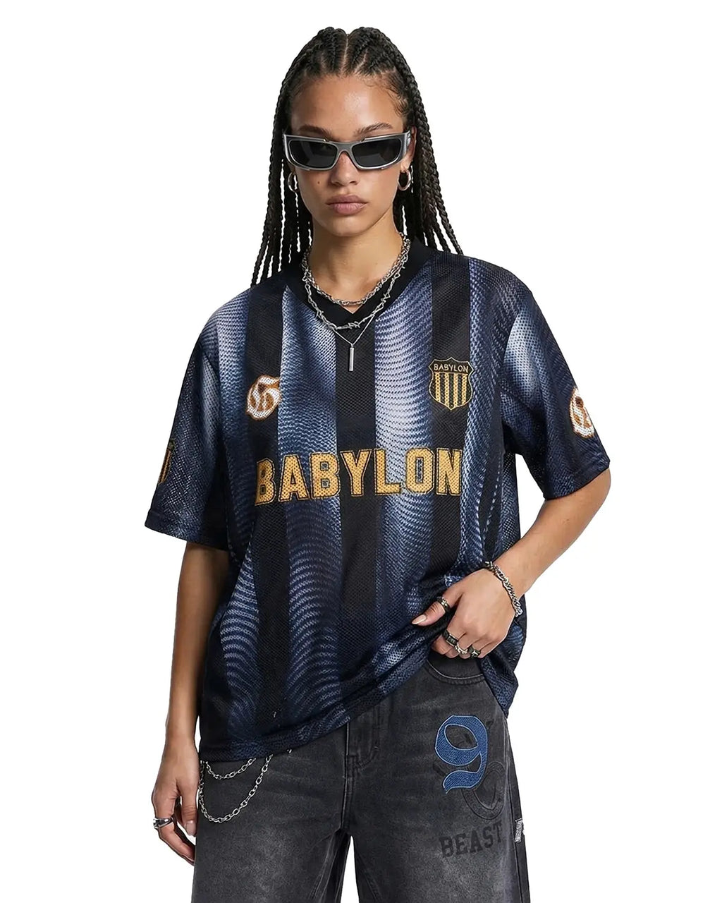 Inflation Streetwear gradient pattern mesh jersey t-shirt with vibrant color blending and breathable fabric design.