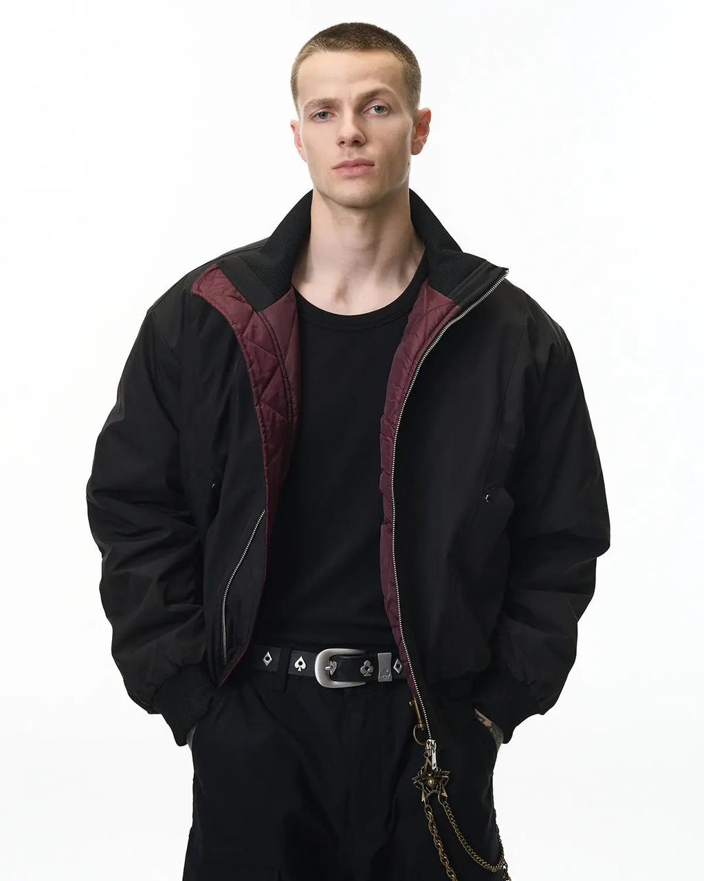 Cotton padded bomber jacket by INFLATION, streetwear style with a sleek design and quilted padding, suitable for casual wear.