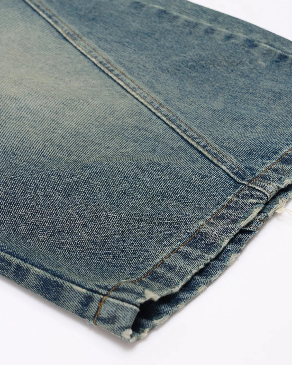 Inflation Scimitar Denim Baggy Jorts, stylish men's pants with a relaxed fit and distressed denim look.