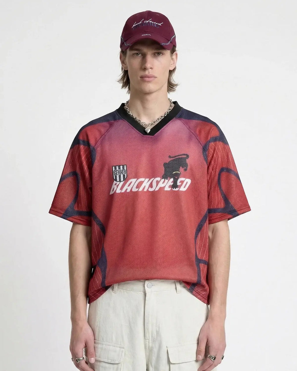 Inflation Athletic Panel Mesh Jersey T-shirt featuring breathable mesh fabric and sporty design in black and white.
