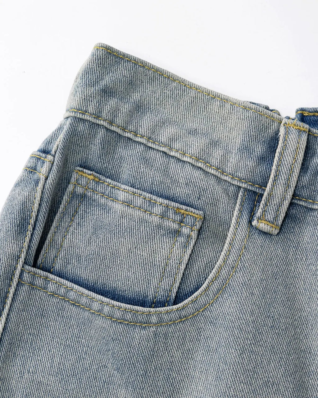 Structured washed denim shorts by INFLATION, stylish men's pants with a relaxed fit and distressed denim texture.