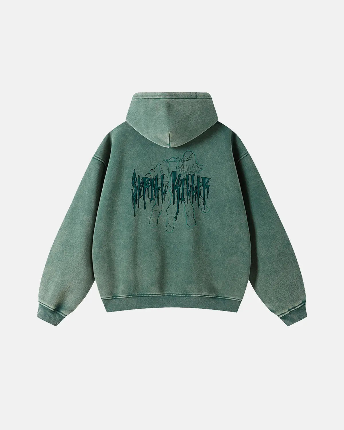 Gothic acid wash zip-up hoodie by INFLATION, stylish streetwear with a dark, distressed design and front zipper closure.