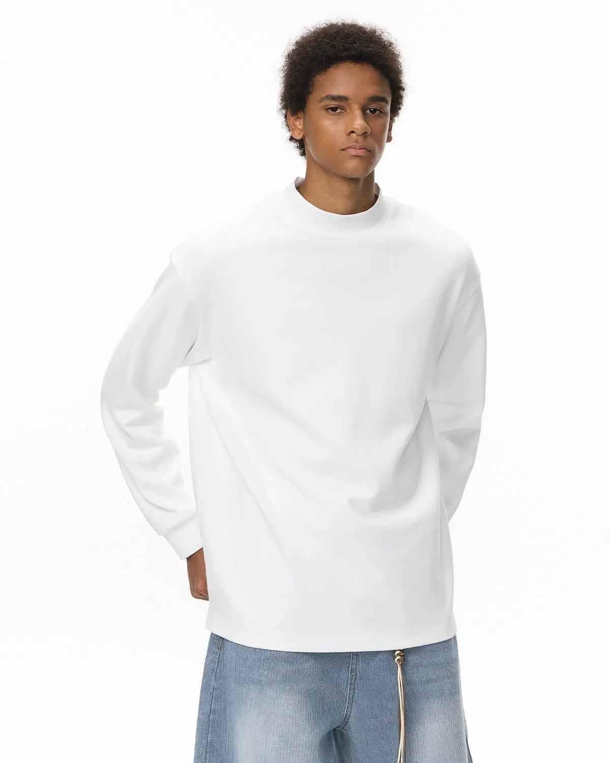 Inflation Soft Touch Mock Neck Sweatshirt in neutral color, featuring a cozy fit and stylish streetwear design.