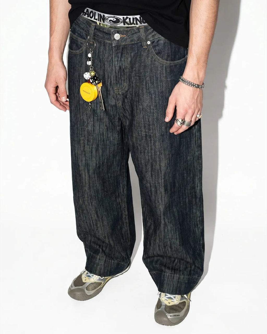 Inflation Streetwear Cinch Back Bamboo Weave Jeans, men's casual pants with bamboo fabric, featuring a cinched back design.