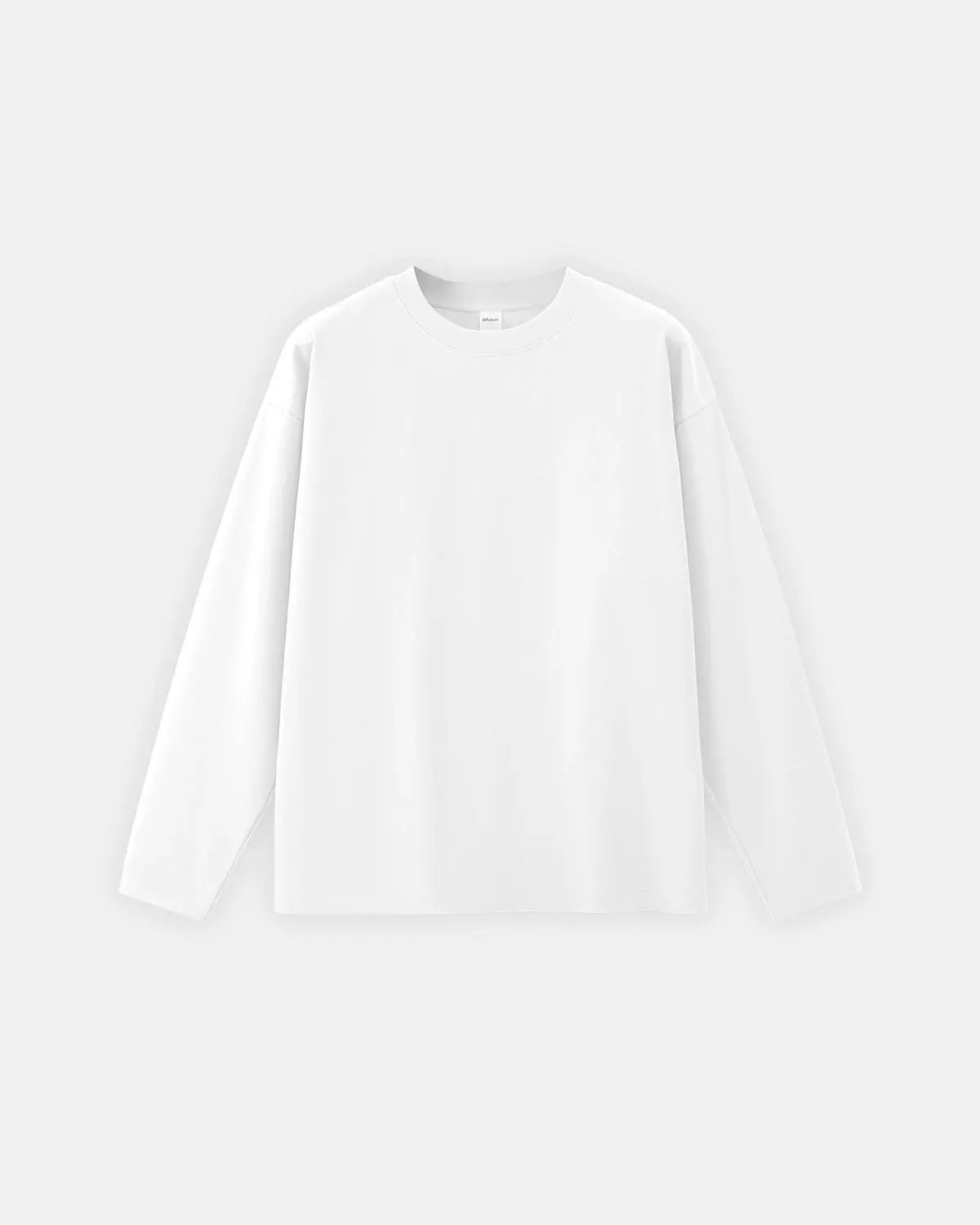 Plain white cotton long sleeve T-shirt from Inflation Streetwear, featuring a classic fit and smooth fabric.