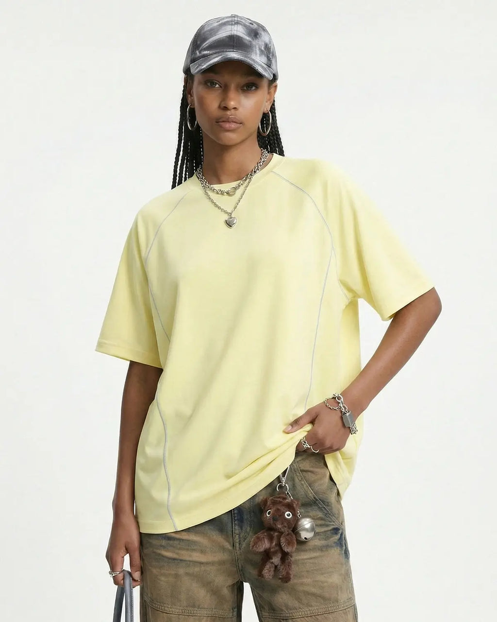 Lightweight stitching activewear tee by INFLATION, featuring breathable fabric and modern streetwear design for athletic wear.