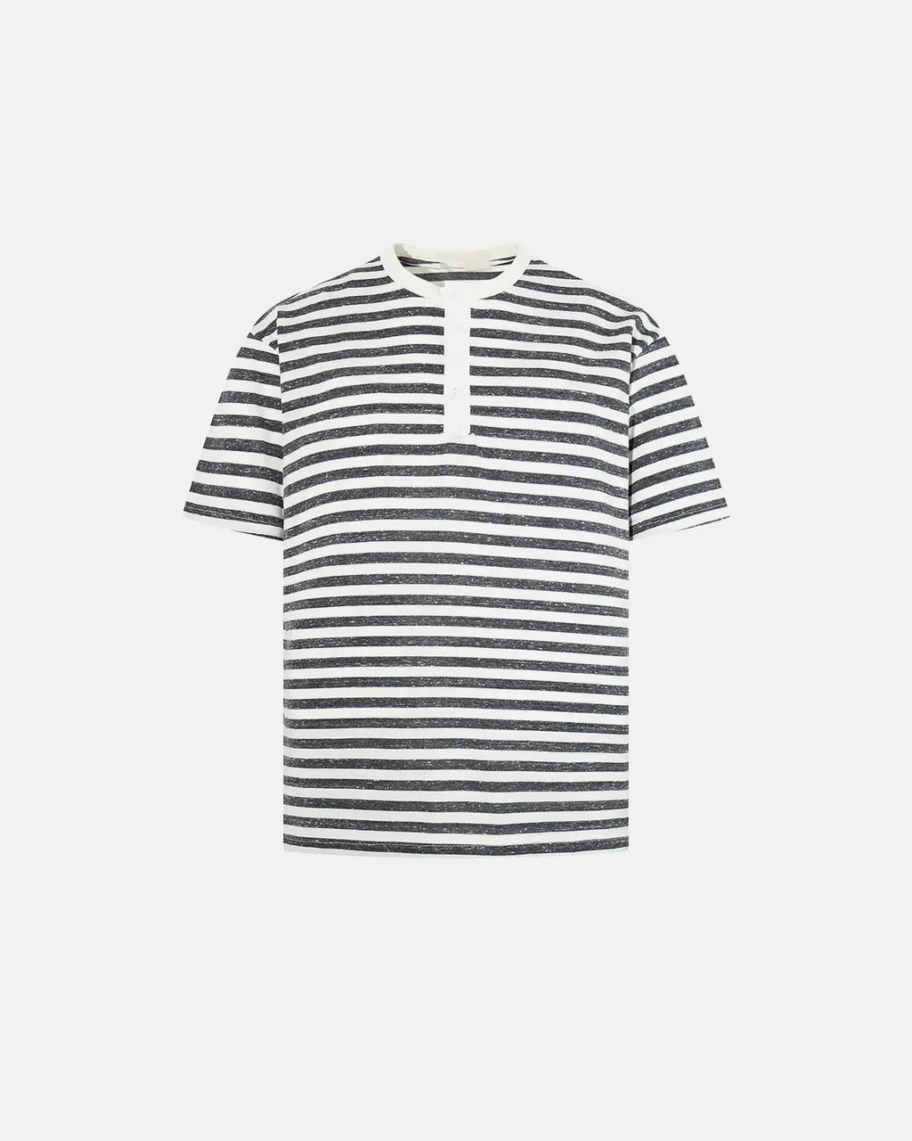 Inflation Streetwear striped Henley relaxed fit T-shirt in casual style with horizontal navy and white stripes.