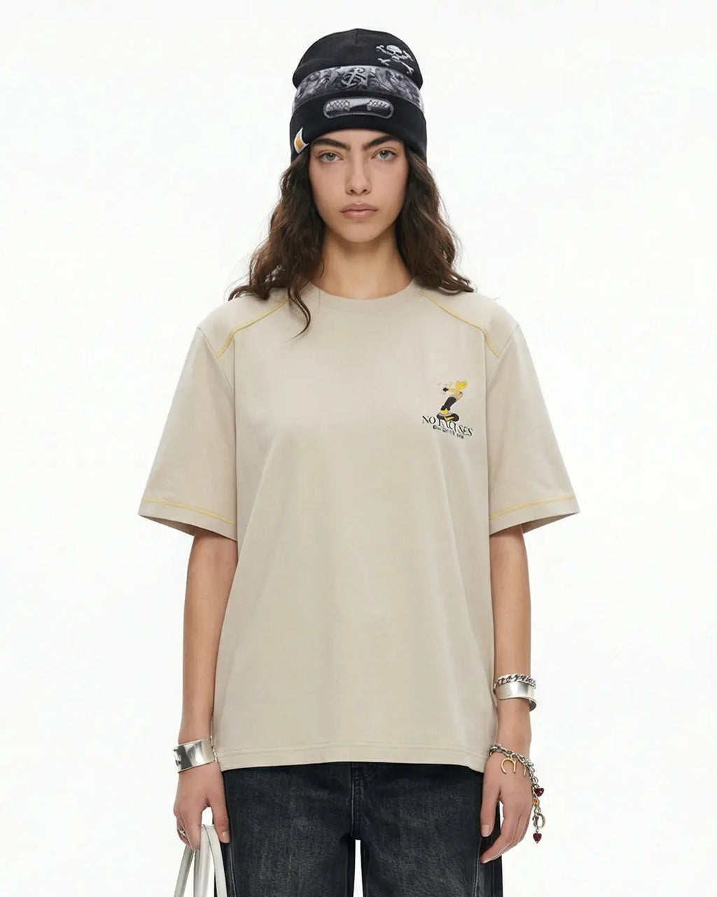 Inflation Streetwear Contrast Stitching Graphic Tee with bold design and stitching details on soft cotton fabric.