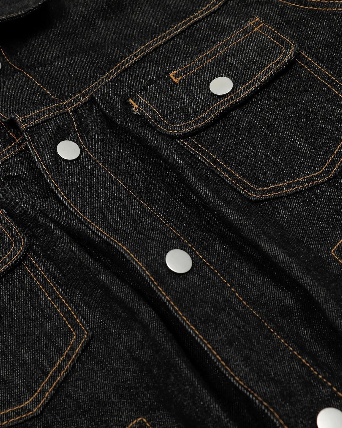 Black multi-pocket denim jacket by Inflation Streetwear with stylish design and multiple front pockets, casual urban fashion piece.