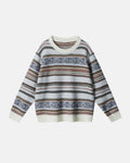 Inflation brand round neck stripe jacquard sweater with a classic fit and bold pattern, shown in a natural knit texture.
