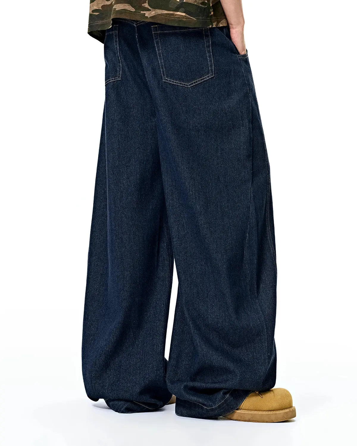 Inflation Washed Barrel Baggy Jeans, relaxed fit pants with a distressed wash, featuring a casual, oversized style and multiple pockets.