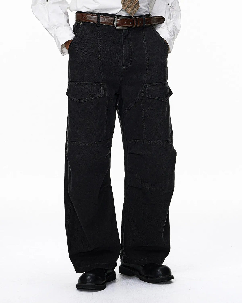 Inflation Streetwear multi-pocket garment washed cargo pants with multiple pockets and relaxed fit, stylish streetwear design.