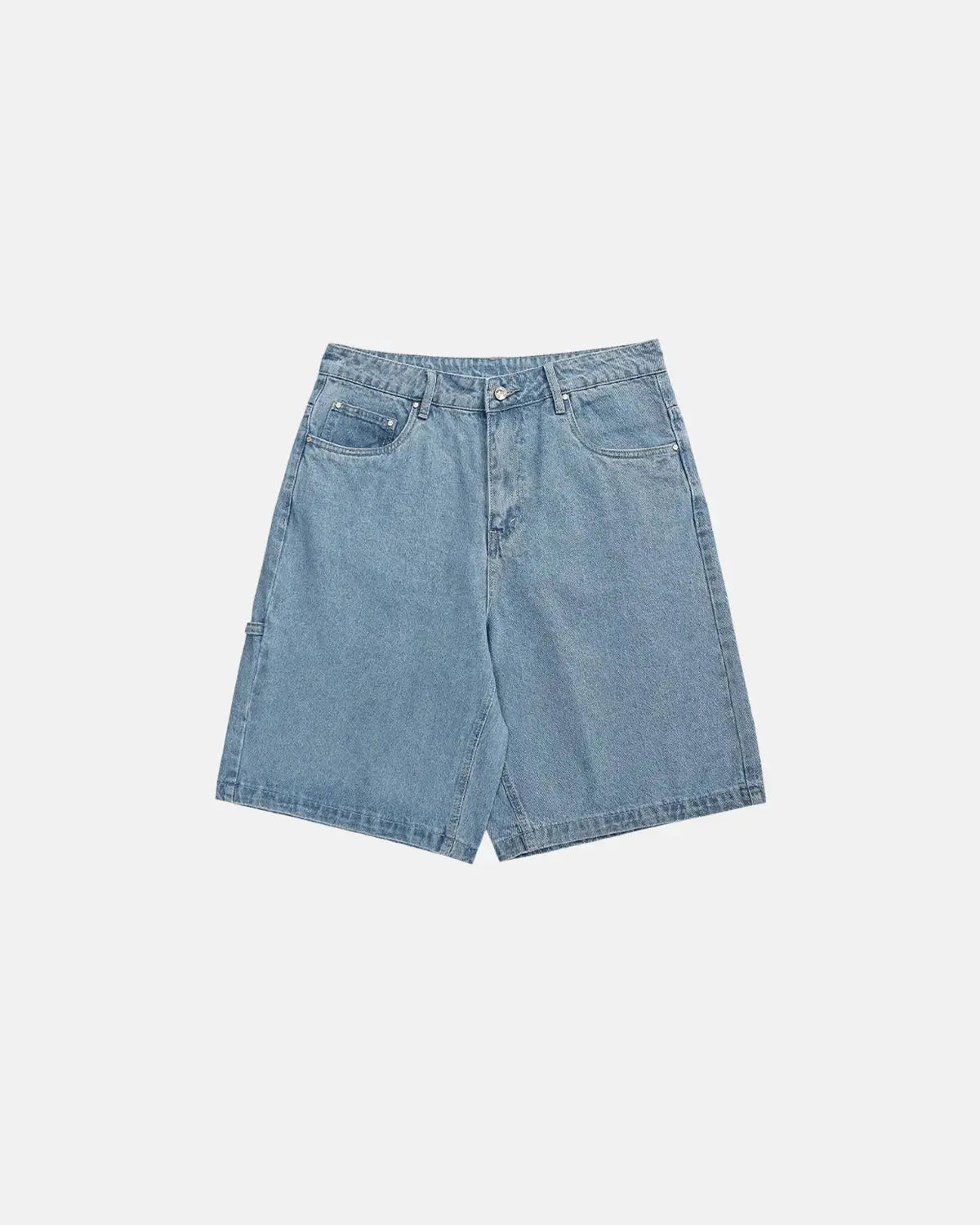 Light-washed INFLATION Vintage Straight Jorts denim pants with a relaxed fit and distressed details, casual summer shorts.