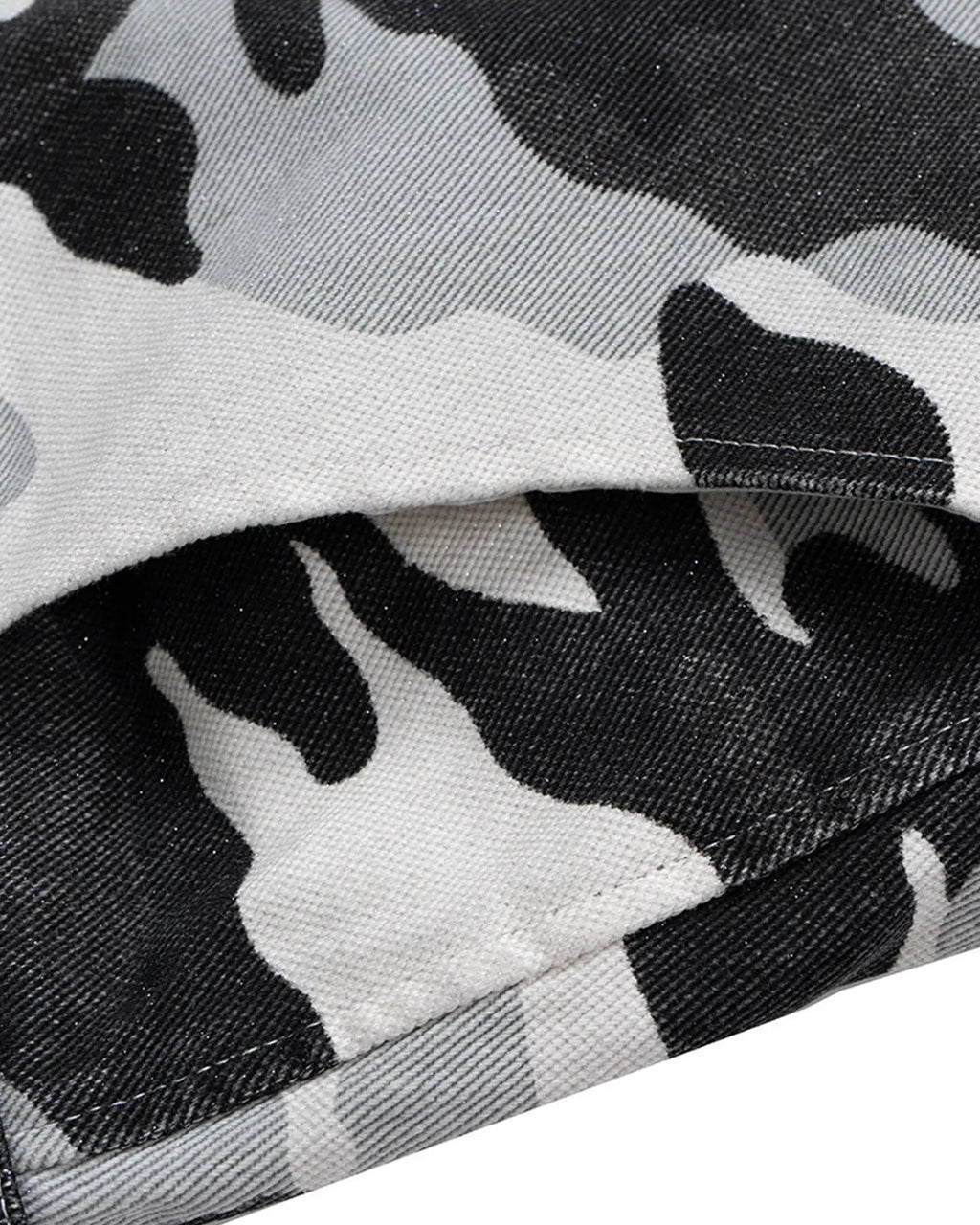 Glitter camo cargo longline pants by INFLATION, featuring a stylish camo pattern and longline fit for trendy streetwear.