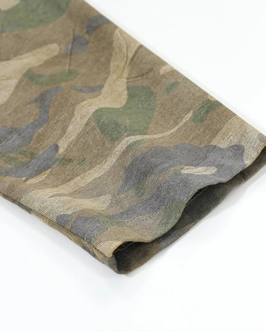 Inflation Streetwear camo sleeve layered graphic T-shirt featuring bold camouflage and graphic design on the front.
