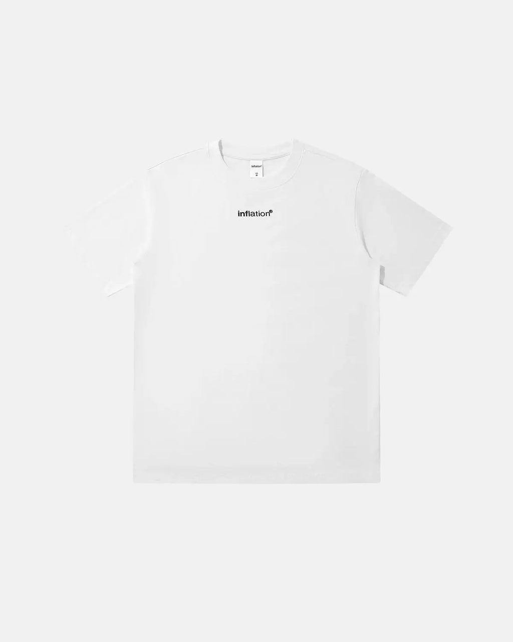 White Inflation Streetwear cotton T-shirt with a logo print, casual fit, and soft fabric.