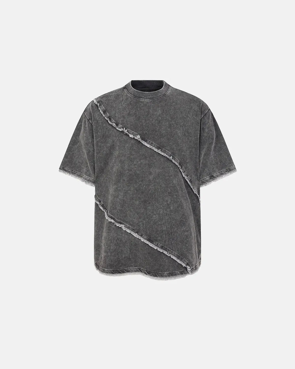 Raw edge deconstructed T-shirt by INFLATION Streetwear with distressed details and casual fit, shown on a mannequin.