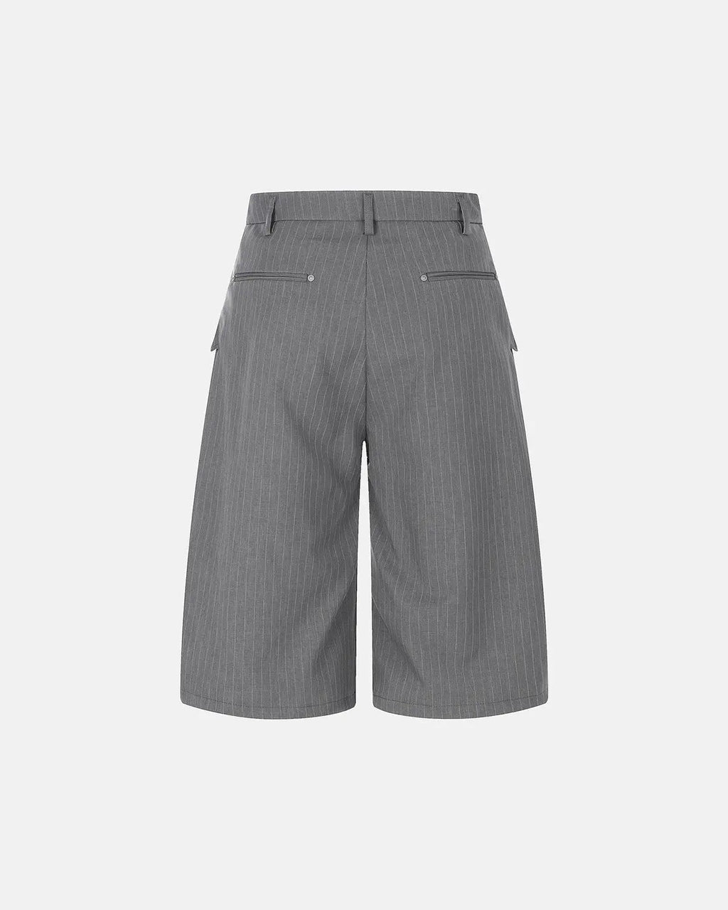 Inflation Streetwear pinstripe pleated ring detail tailored shorts, stylish pants with ring accents and pleats in a modern design.