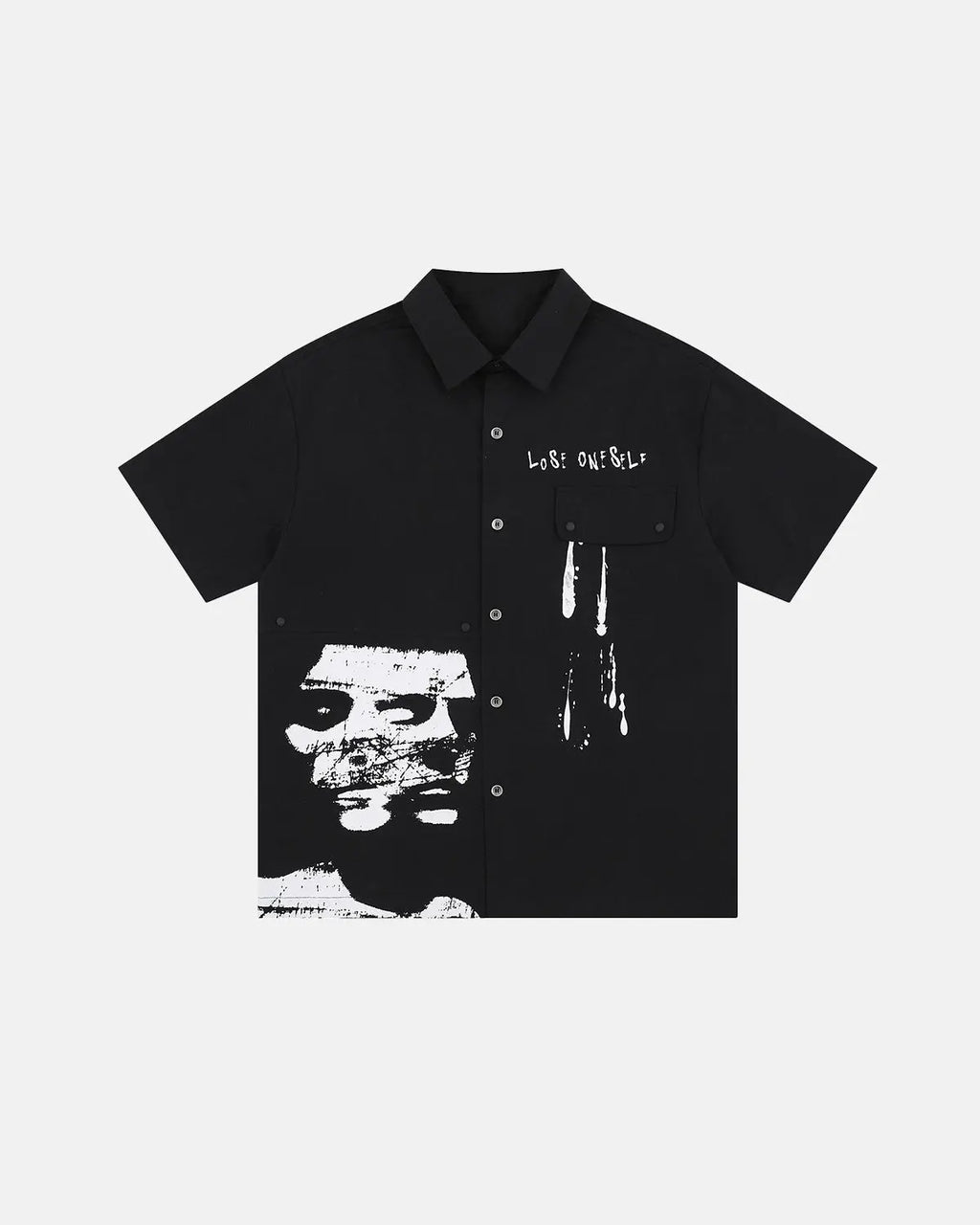 Inflation Streetwear abstract graphic printing shirt featuring bold, colorful artwork on a modern casual shirt.