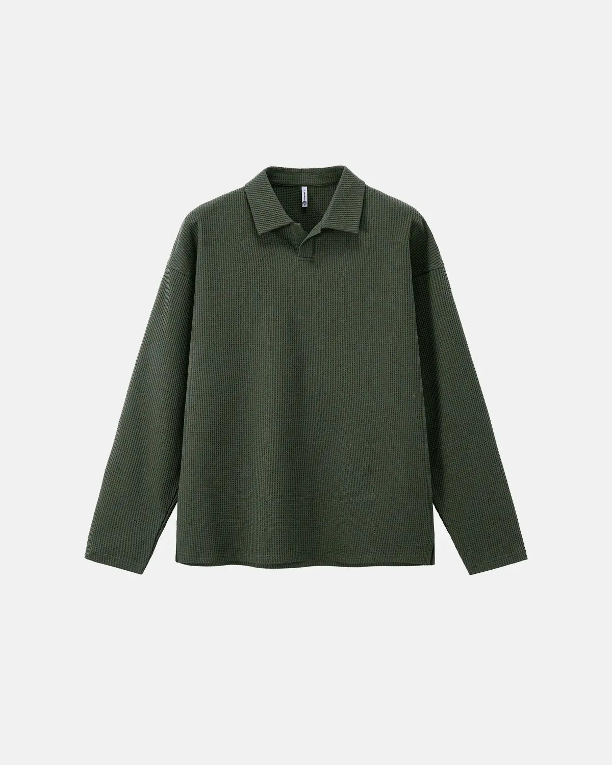 Inflation Streetwear waffle long sleeve polo shirt, a stylish men's T-shirt with textured fabric and classic collar detail.