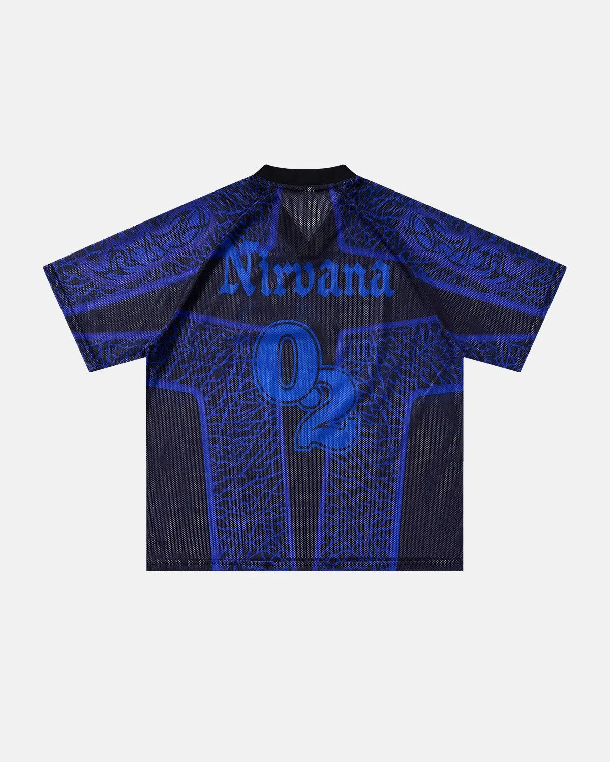 Inflation Streetwear tribal pattern mesh jersey t-shirt with bold geometric designs, breathable fabric, and casual streetwear style.
