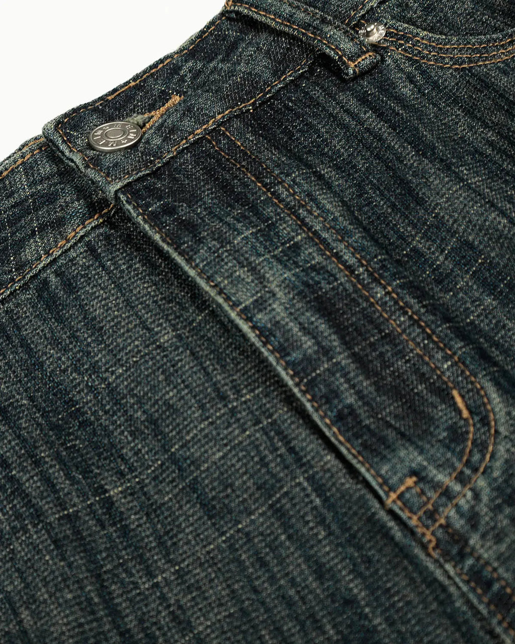 Inflation Streetwear cinch-back bamboo weave jeans, stylish casual pants with a relaxed fit and unique bamboo texture.