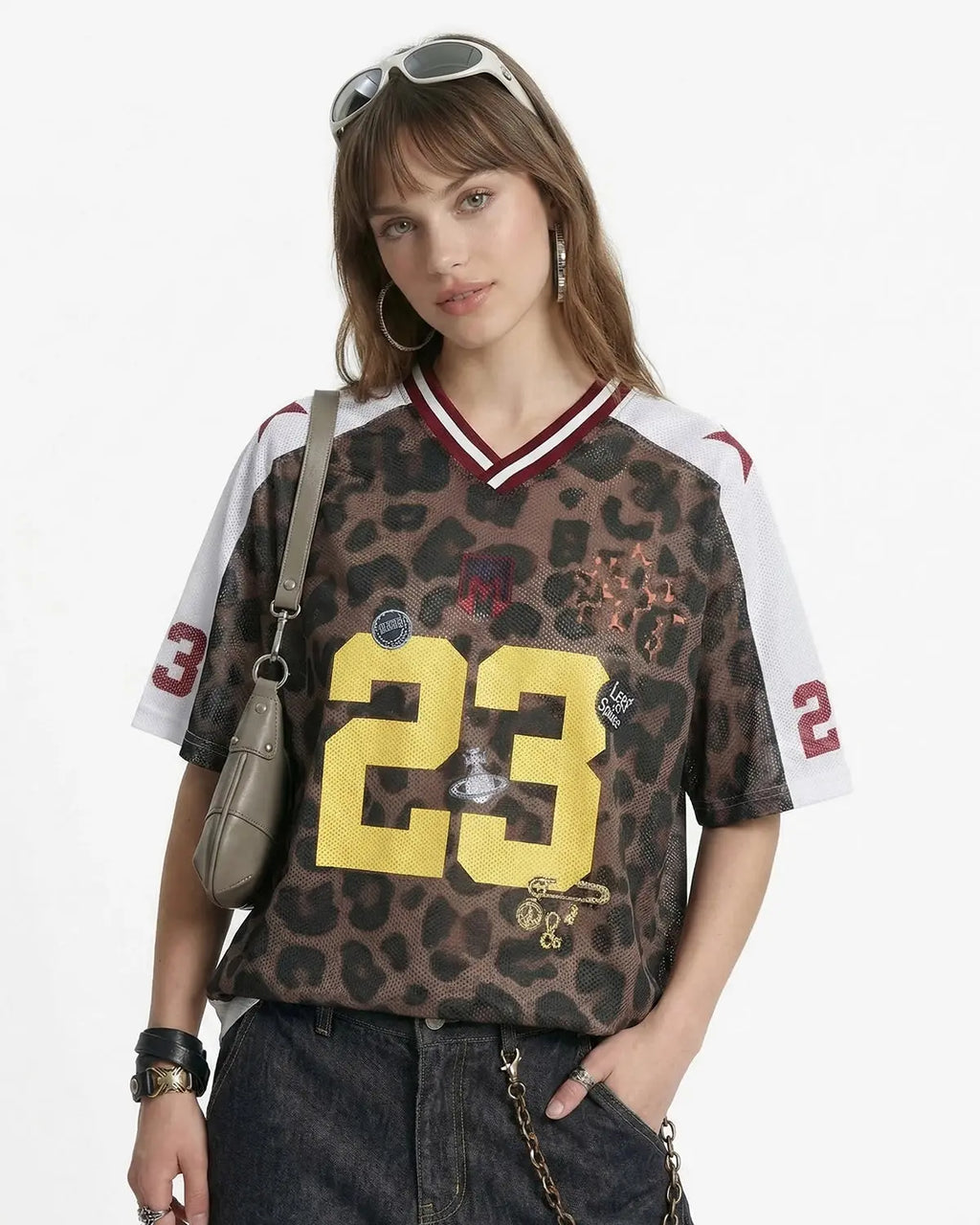 Number 23 Leopard Mesh Jersey by INFLATION, featuring bold leopard print mesh fabric and stylish streetwear design.