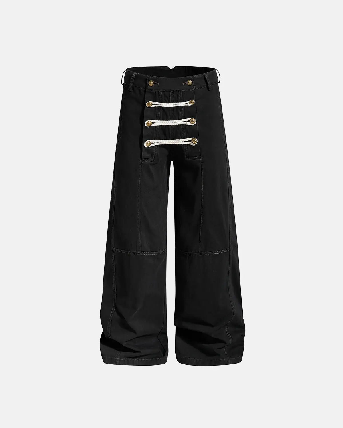 Inflation Streetwear braided rope barrel pants featuring a unique braided rope design and relaxed fit in natural fabric.