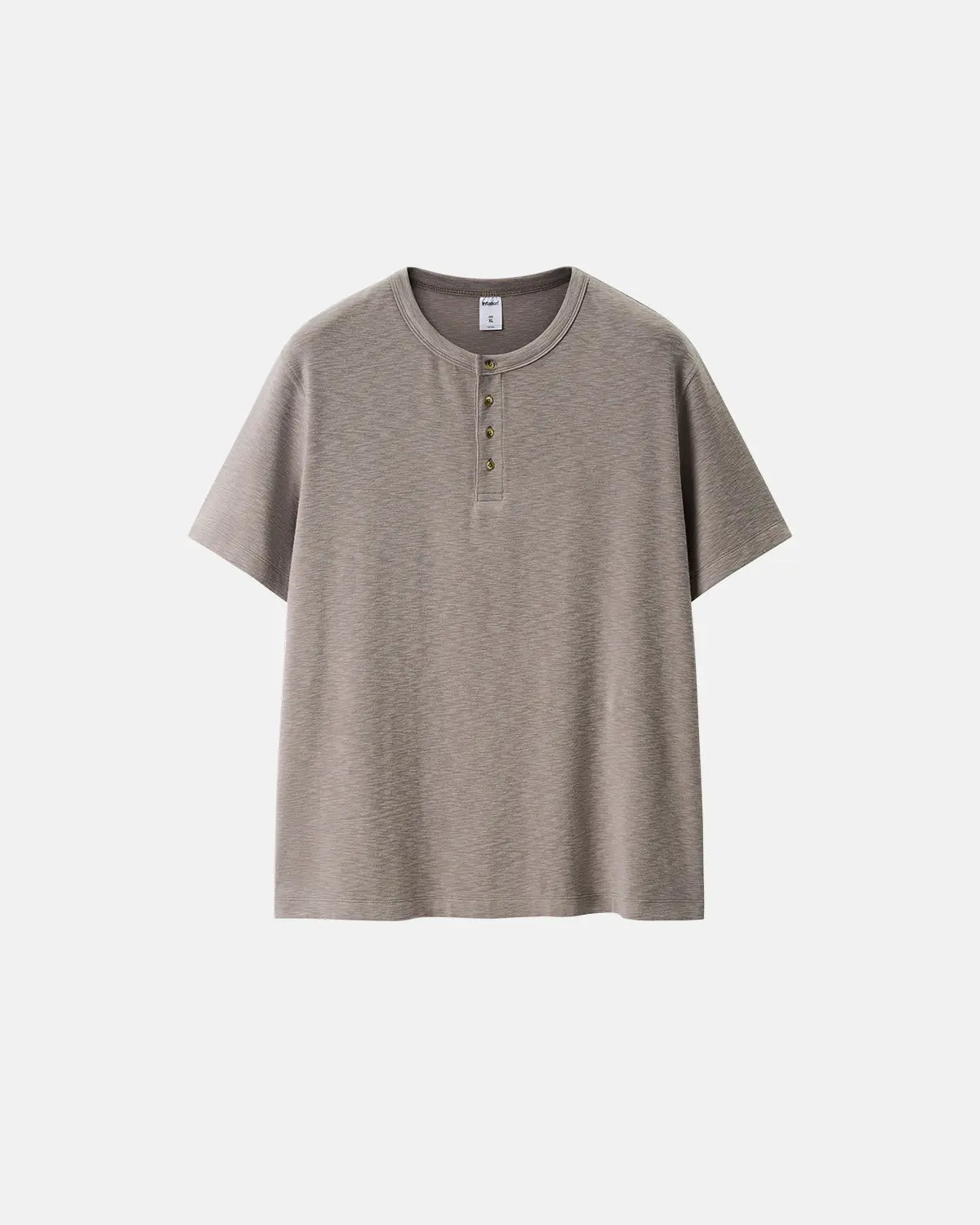 Inflation Old Money Relaxed Henley T-Shirt in neutral color, casual fit, soft cotton fabric, laid flat for display.