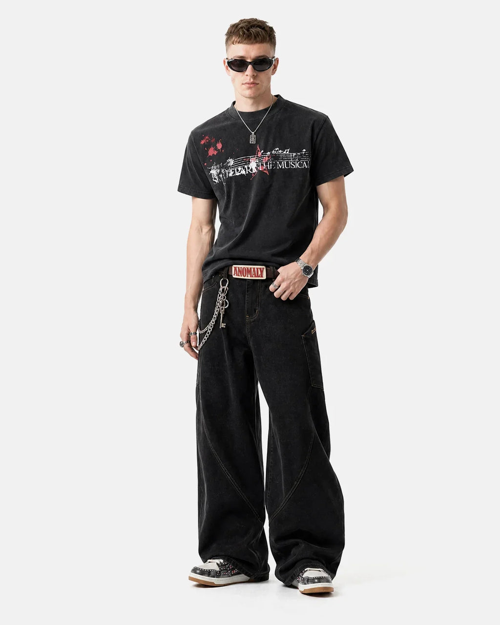Acid Washed Music Graphic T-Shirt by INFLATION featuring a bold musical design on a casual streetwear t-shirt.