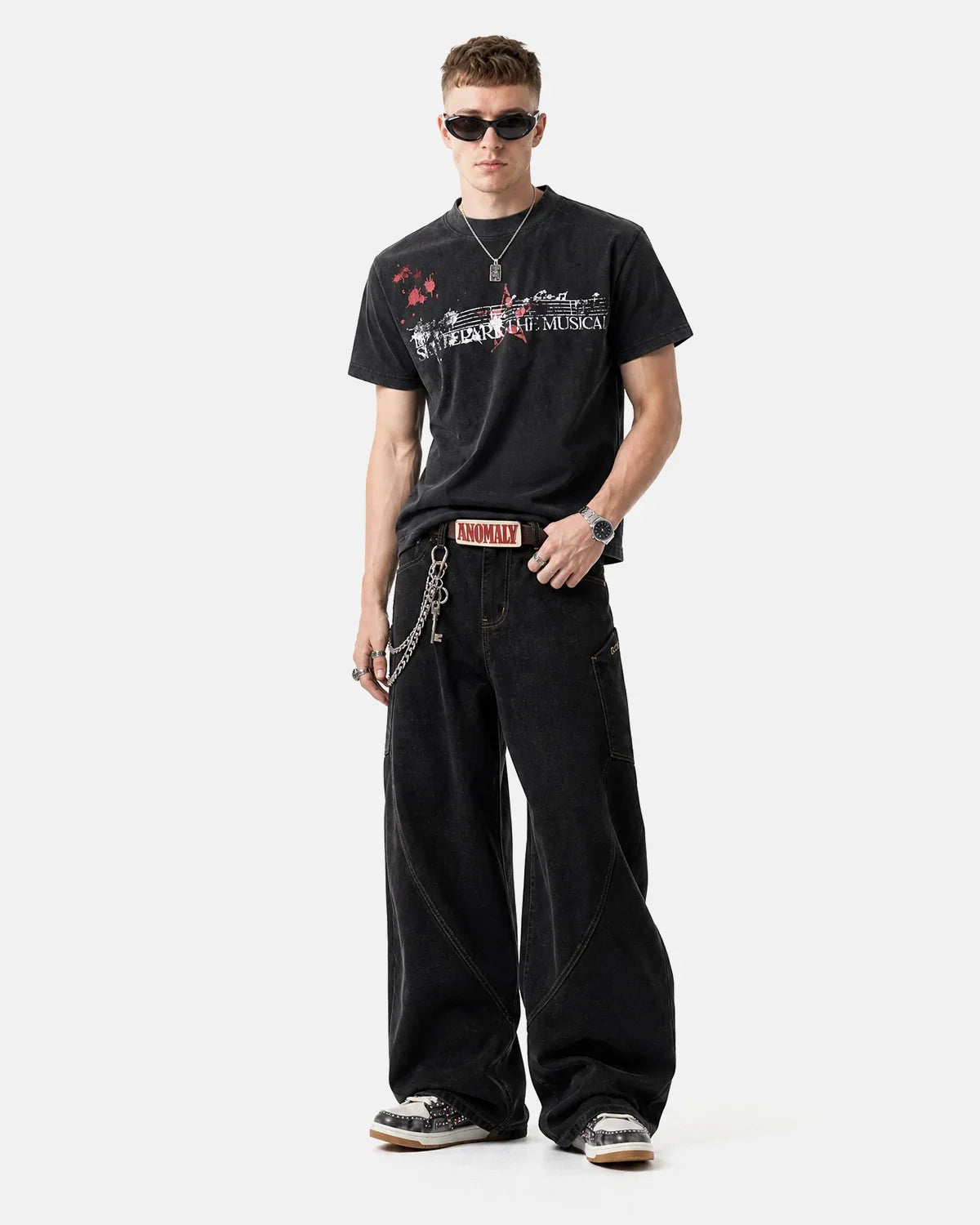 Acid Washed Music Graphic T-Shirt by INFLATION featuring a bold musical design on a casual streetwear t-shirt.