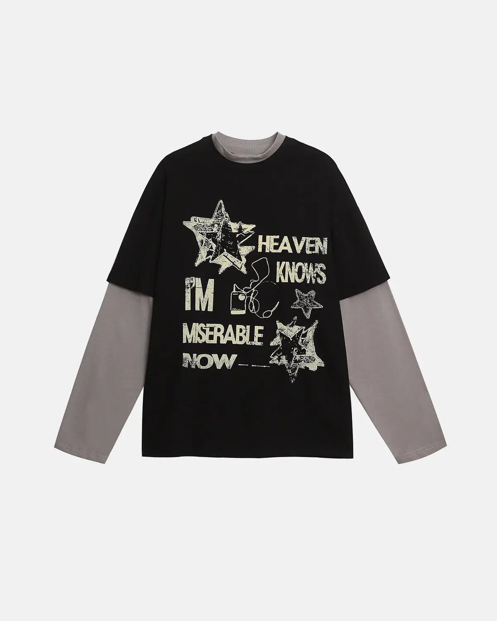 Vintage layered graphic long sleeve t-shirt by INFLATION featuring bold streetwear design on soft fabric