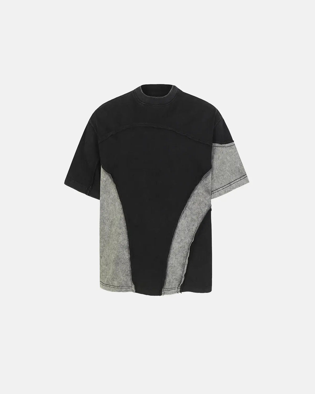 Patchwork washed boxy cropped T-shirt by INFLATION Streetwear, featuring a colorful patchwork design and relaxed fit.
