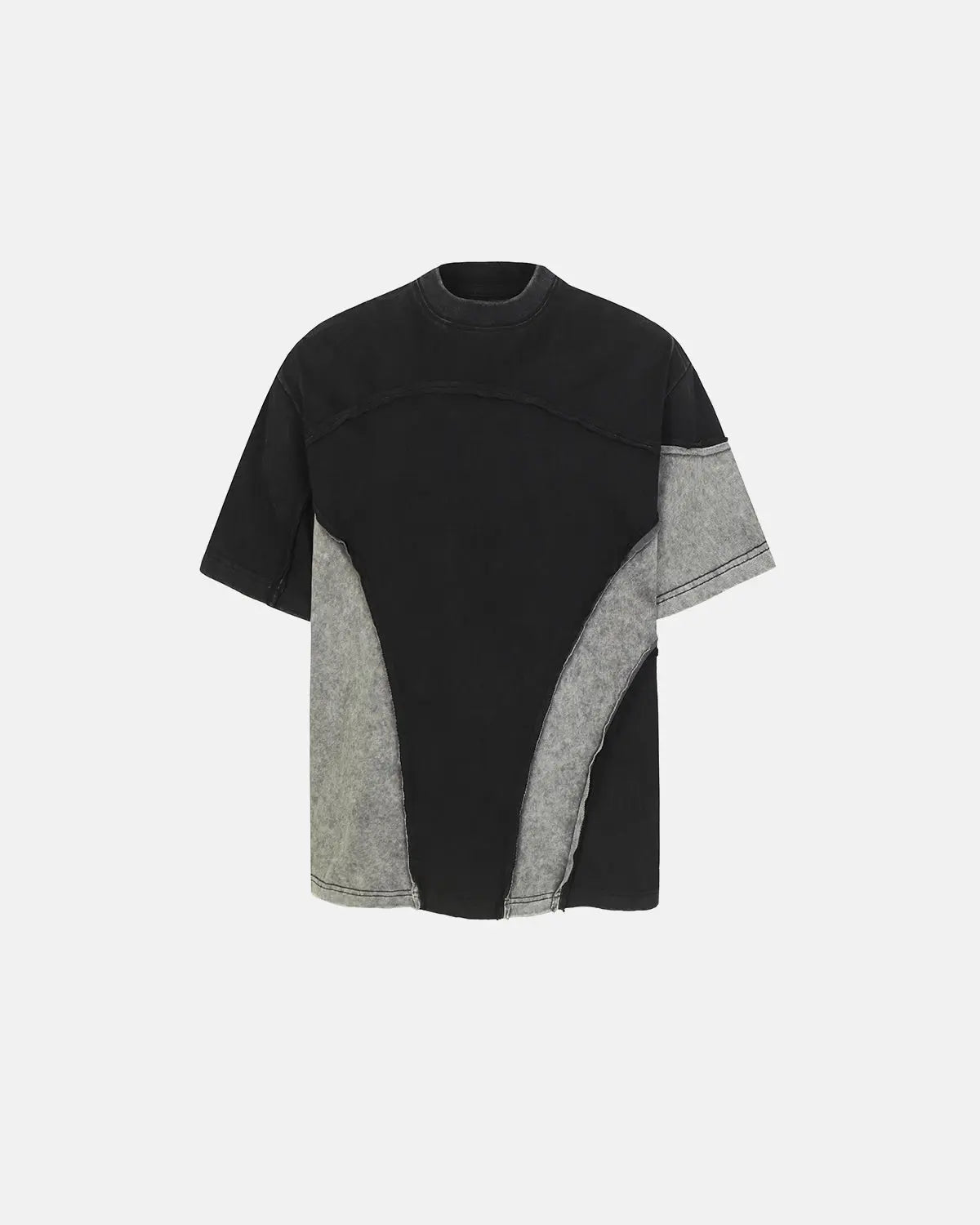 Patchwork washed boxy cropped T-shirt by INFLATION Streetwear, featuring a colorful patchwork design and relaxed fit.