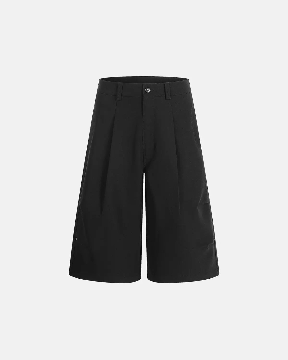 Inflation Streetwear pleated cinch back tailored shorts, stylish pants with a high waist and tailored fit, shown on a model.